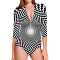 Spiral Illusory Motion Print Long Sleeve Swimsuit
