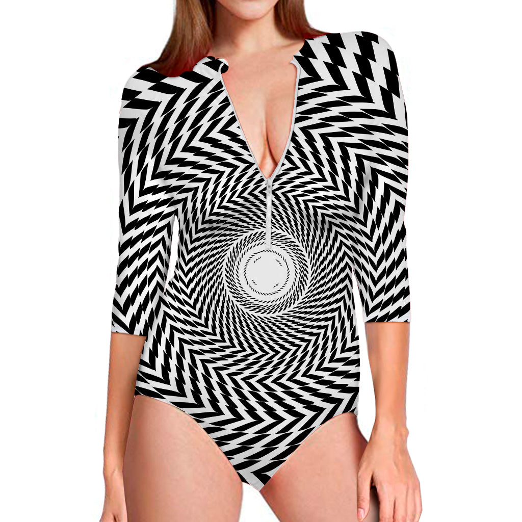 Spiral Illusory Motion Print Long Sleeve Swimsuit