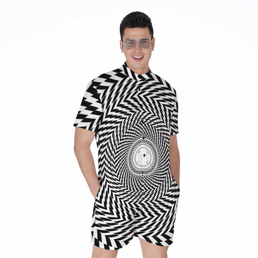 Spiral Illusory Motion Print Men's Rompers