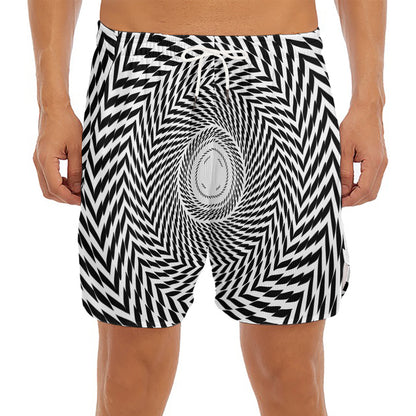 Spiral Illusory Motion Print Men's Split Running Shorts