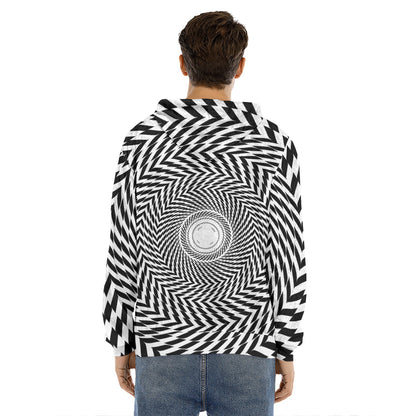 Spiral Illusory Motion Print Men's Velvet Pullover Hoodie