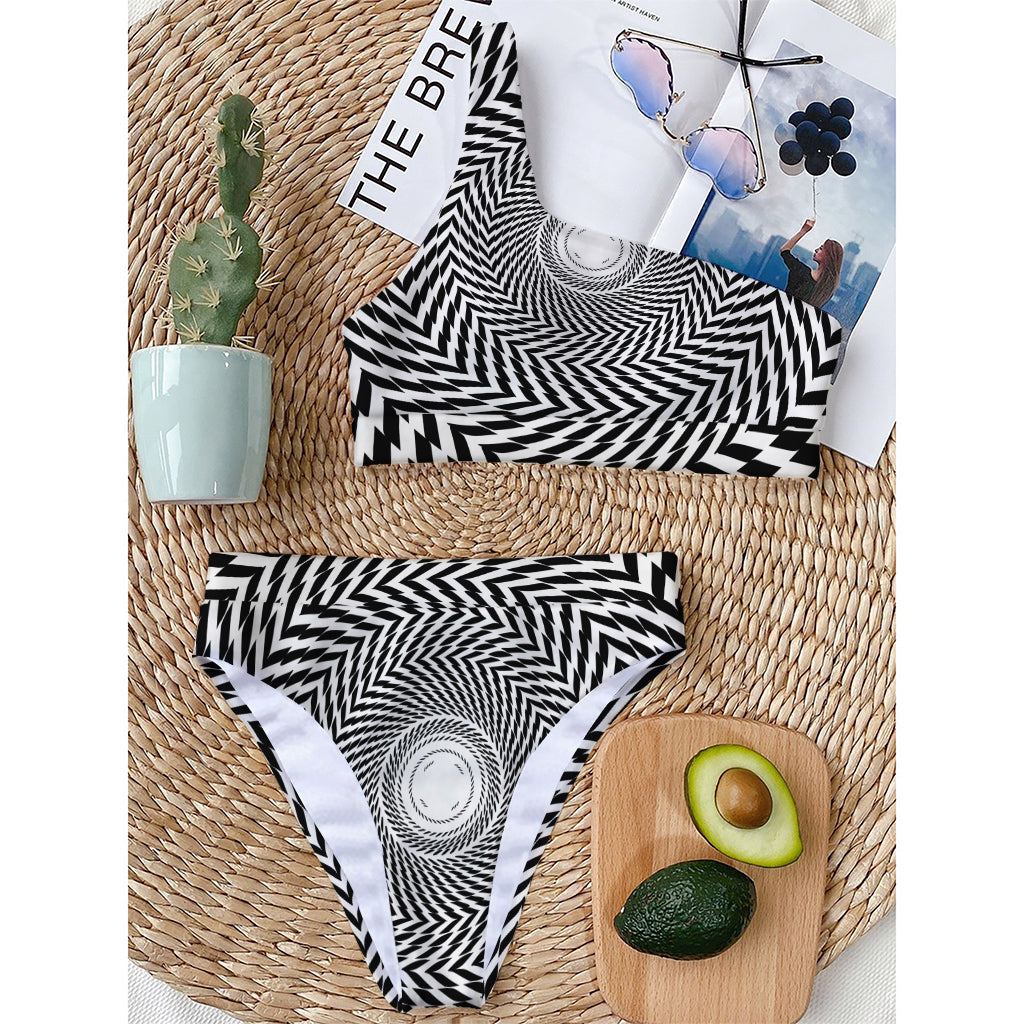Spiral Illusory Motion Print One Shoulder Bikini Top