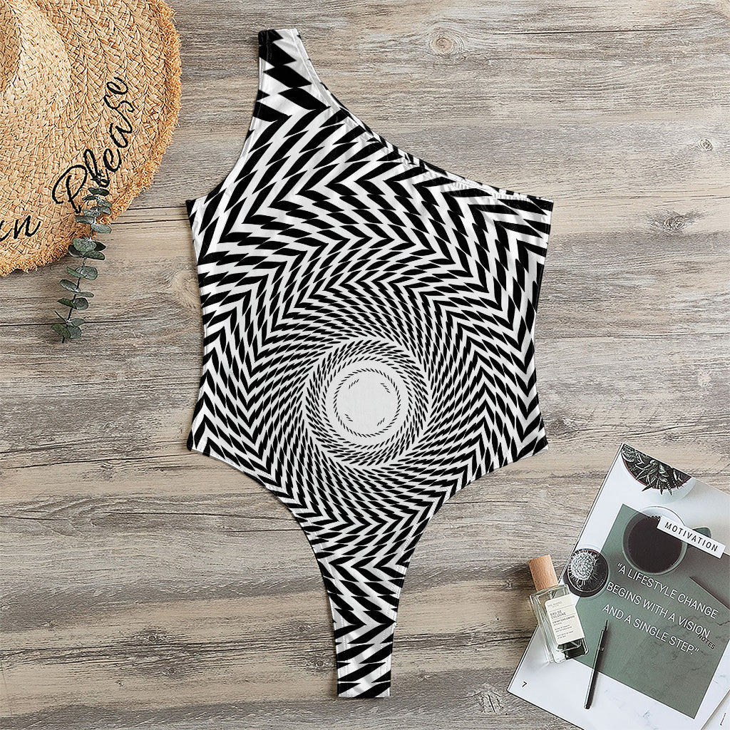 Spiral Illusory Motion Print One Shoulder Bodysuit
