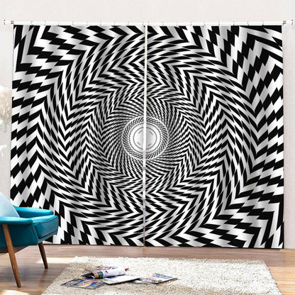 Spiral Illusory Motion Print Pencil Pleat Curtains