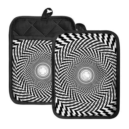 Spiral Illusory Motion Print Pot Holders With Pocket
