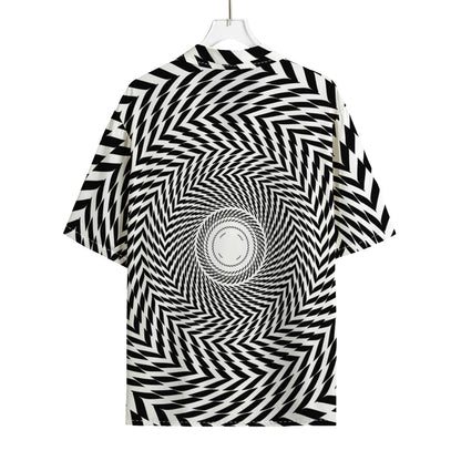 Spiral Illusory Motion Print Rayon Hawaiian Shirt