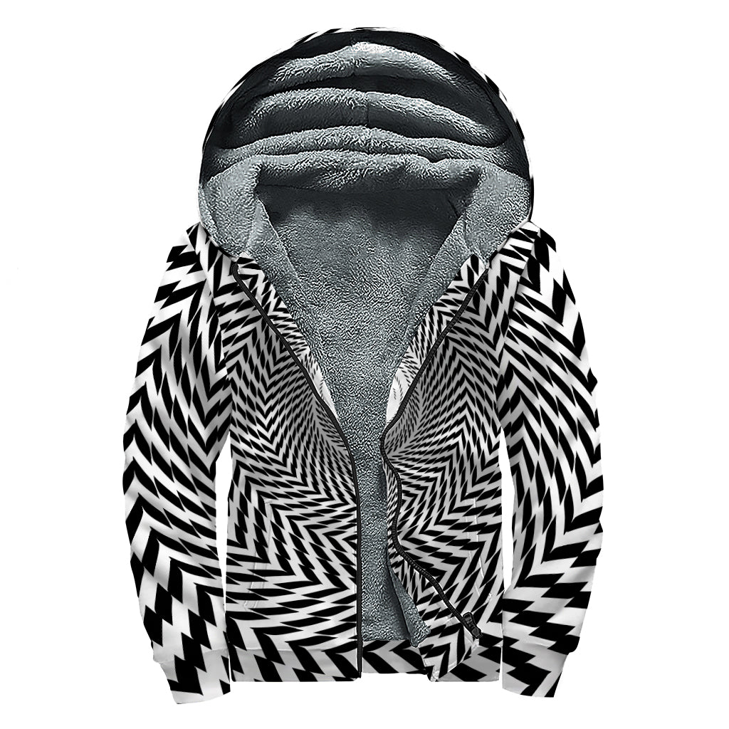 Spiral Illusory Motion Print Sherpa Lined Zip Up Hoodie