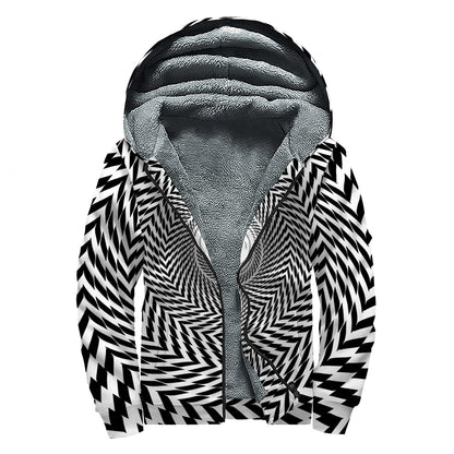 Spiral Illusory Motion Print Sherpa Lined Zip Up Hoodie