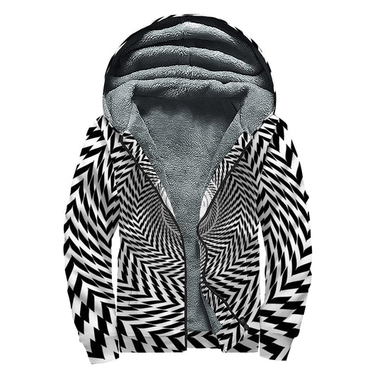 Spiral Illusory Motion Print Sherpa Lined Zip Up Hoodie