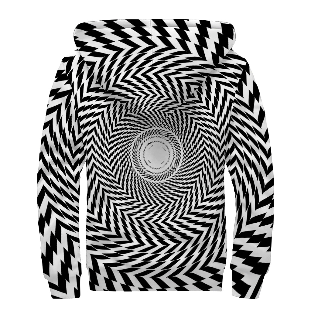 Spiral Illusory Motion Print Sherpa Lined Zip Up Hoodie