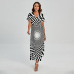Spiral Illusory Motion Print Short Sleeve Maxi Dress
