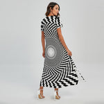 Spiral Illusory Motion Print Short Sleeve Maxi Dress