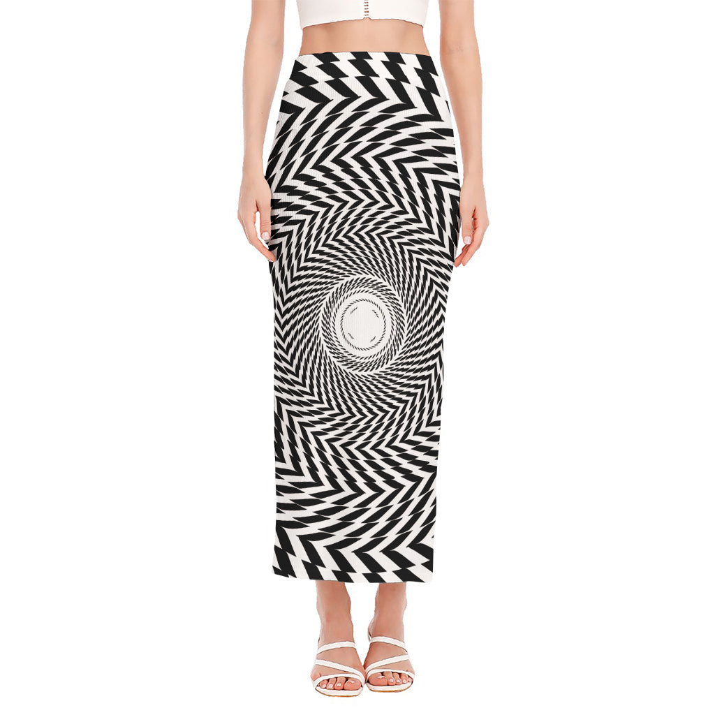 Spiral Illusory Motion Print Side Slit Maxi Skirt