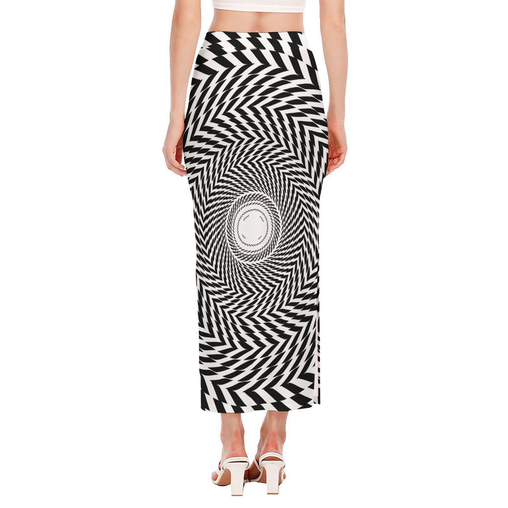 Spiral Illusory Motion Print Side Slit Maxi Skirt