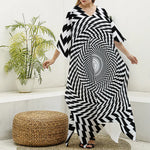 Spiral Illusory Motion Print Silk V-Neck Kaftan Dress
