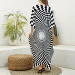 Spiral Illusory Motion Print Silk V-Neck Kaftan Dress