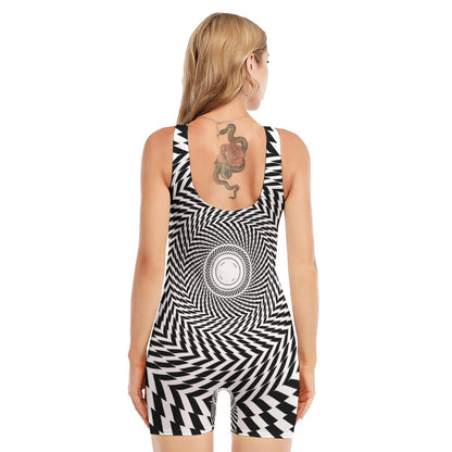 Spiral Illusory Motion Print Sleeveless One Piece Swimsuit