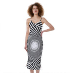 Spiral Illusory Motion Print Slim Fit Midi Cami Dress