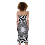 Spiral Illusory Motion Print Slim Fit Midi Cami Dress