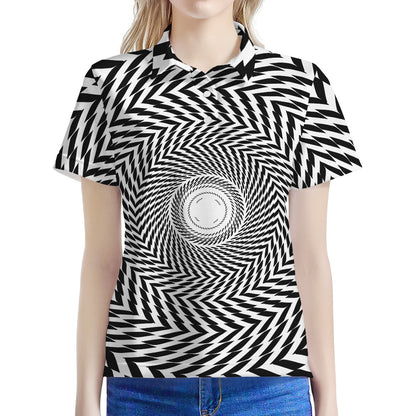 Spiral Illusory Motion Print Women's Polo Shirt