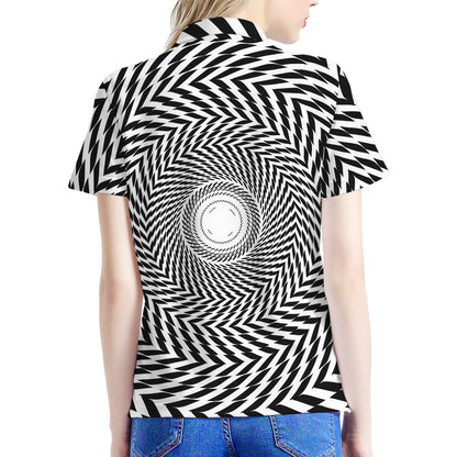 Spiral Illusory Motion Print Women's Polo Shirt