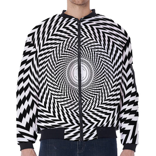 Spiral Illusory Motion Print Zip Sleeve Bomber Jacket