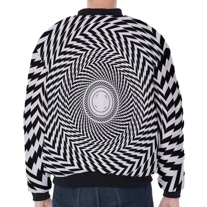 Spiral Illusory Motion Print Zip Sleeve Bomber Jacket