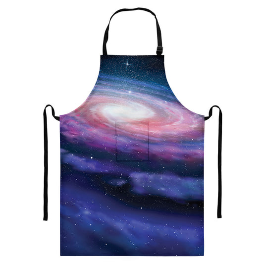 Spiral Milky Way Print Bib Apron With Pocket