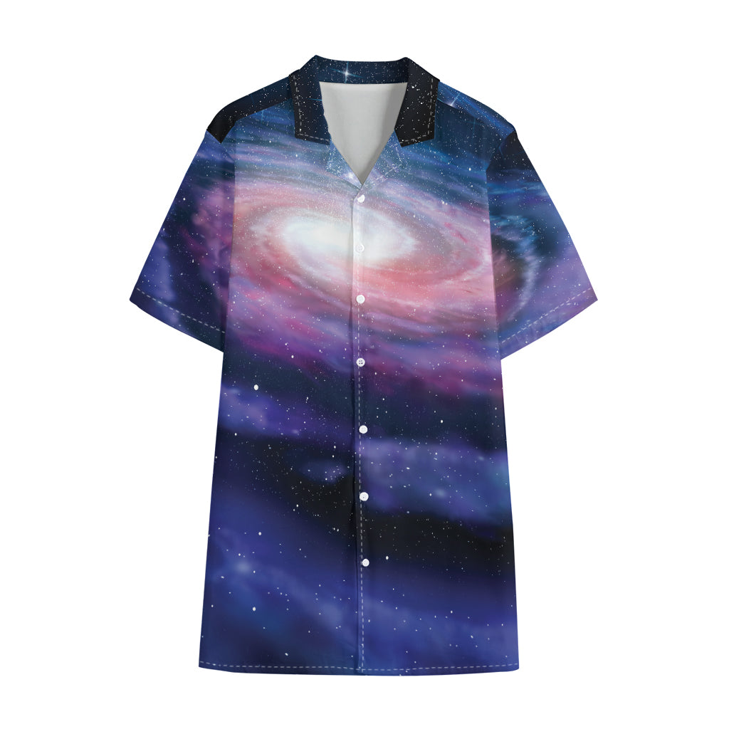 Spiral Milky Way Print Cotton Hawaiian Shirt