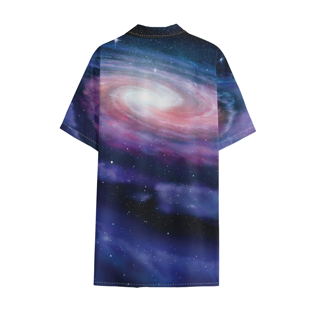 Spiral Milky Way Print Cotton Hawaiian Shirt