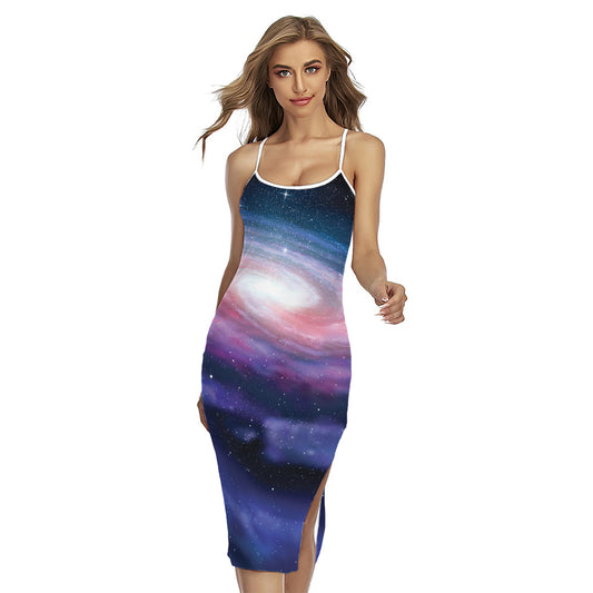 Spiral Milky Way Print Cross Back Cami Dress