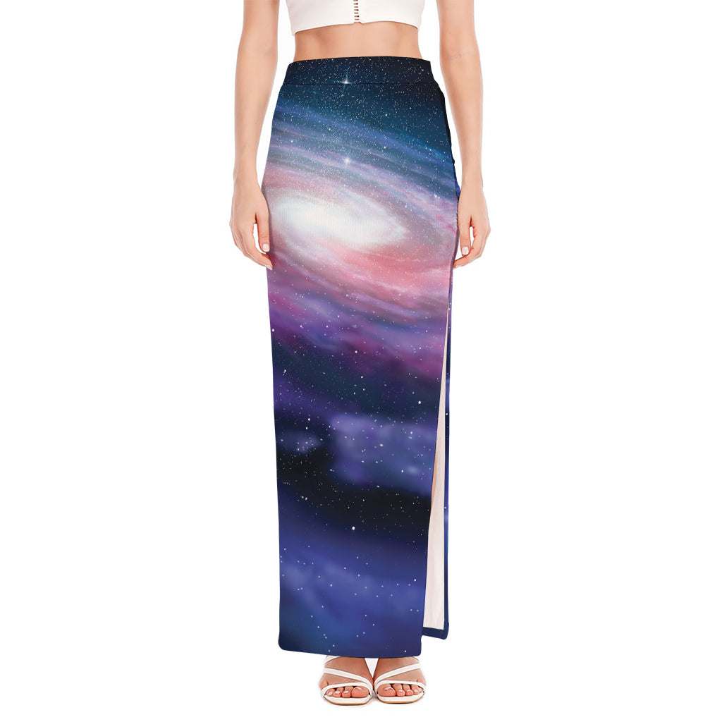 Spiral Milky Way Print High Slit Maxi Skirt