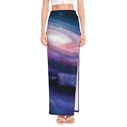 Spiral Milky Way Print High Slit Maxi Skirt