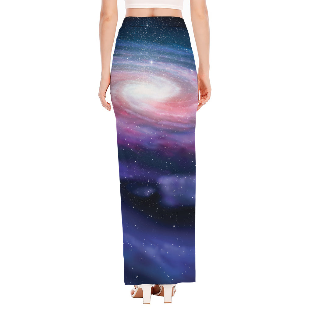 Spiral Milky Way Print High Slit Maxi Skirt