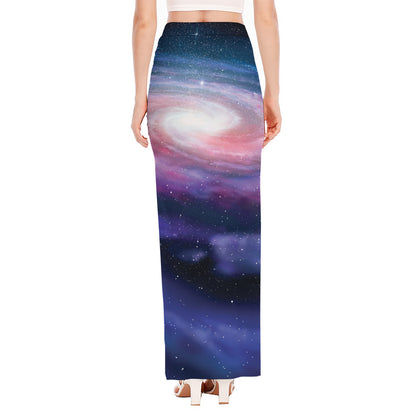 Spiral Milky Way Print High Slit Maxi Skirt