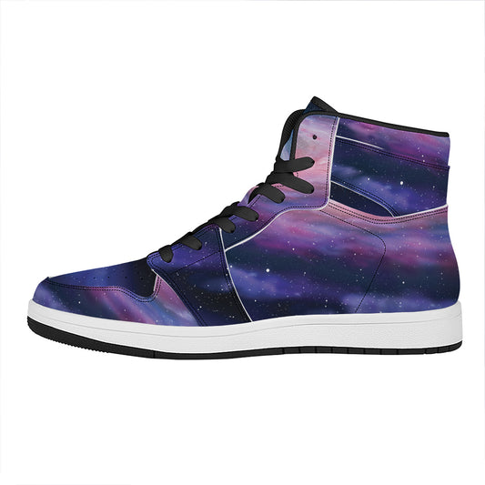 Spiral Milky Way Print High Top Leather Sneakers