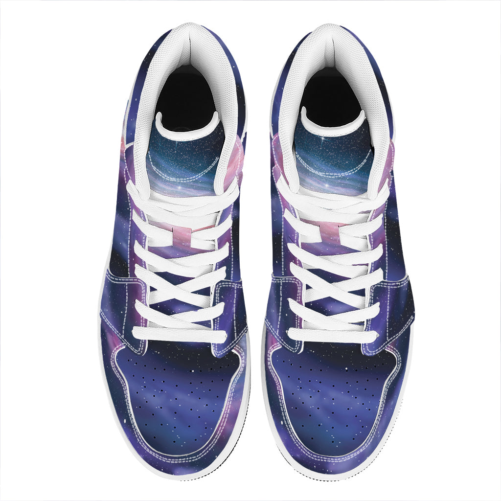 Spiral Milky Way Print High Top Leather Sneakers