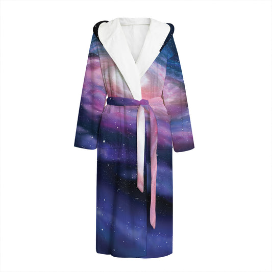 Spiral Milky Way Print Hooded Bathrobe