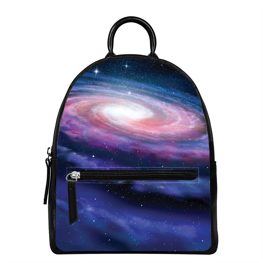 Spiral Milky Way Print Leather Backpack