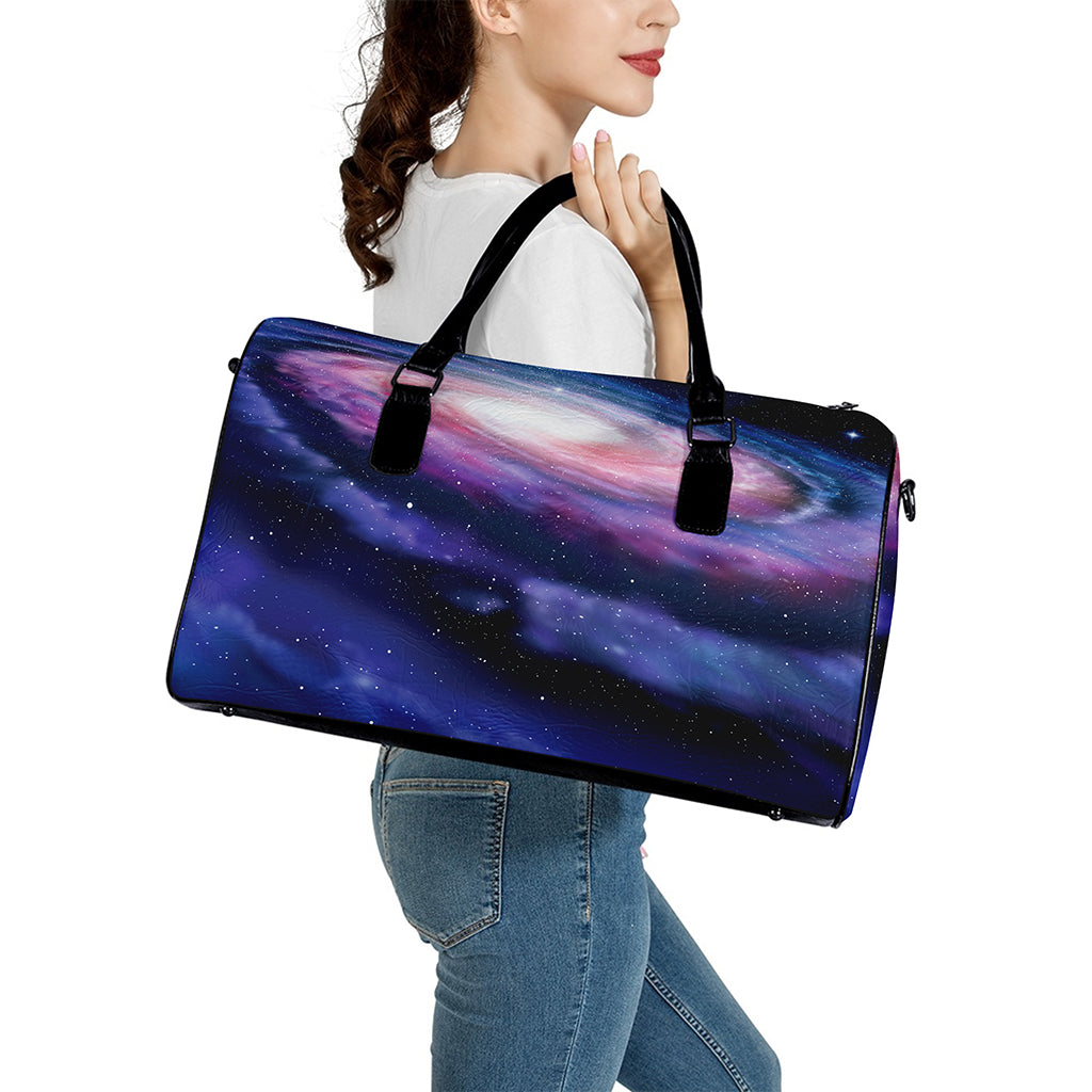 Spiral Milky Way Print Leather Duffle Bag