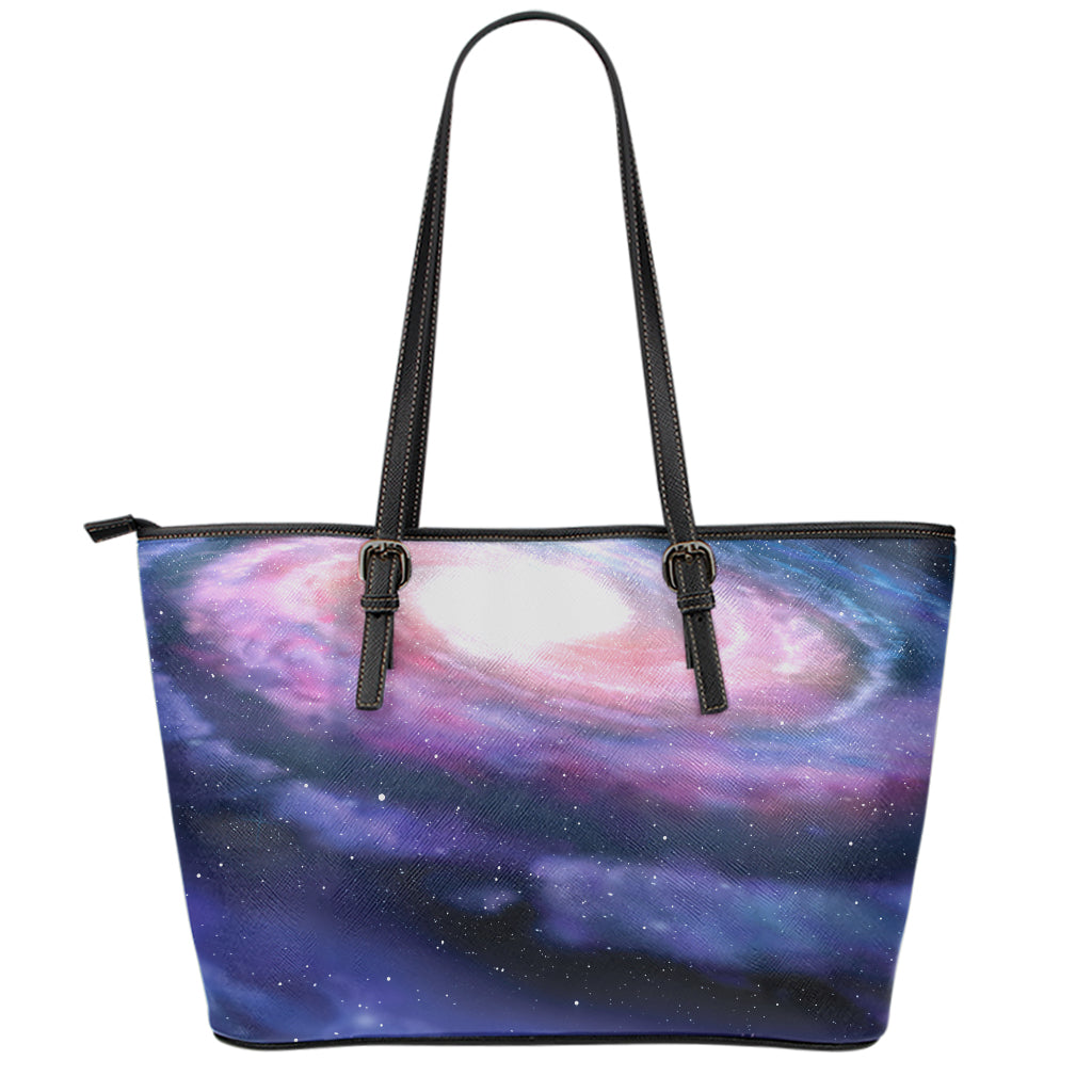 Spiral Milky Way Print Leather Tote Bag