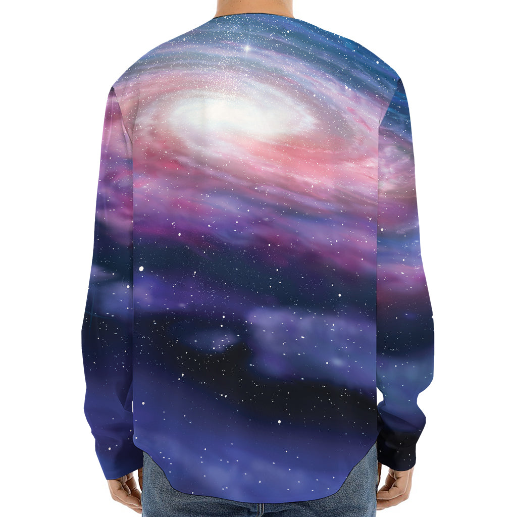 Spiral Milky Way Print Long Sleeve Baseball Jersey