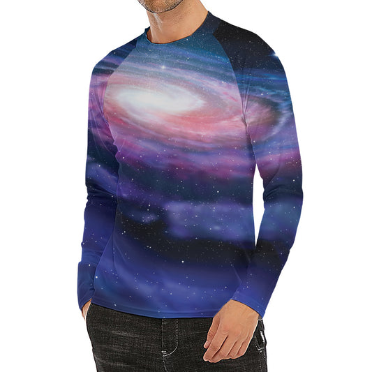 Spiral Milky Way Print Men's Long Sleeve Rash Guard