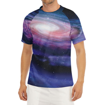 Spiral Milky Way Print Men's Short Sleeve Rash Guard