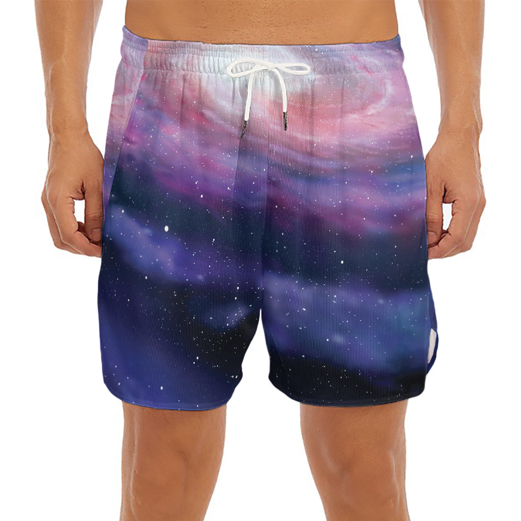 Spiral Milky Way Print Men's Split Running Shorts