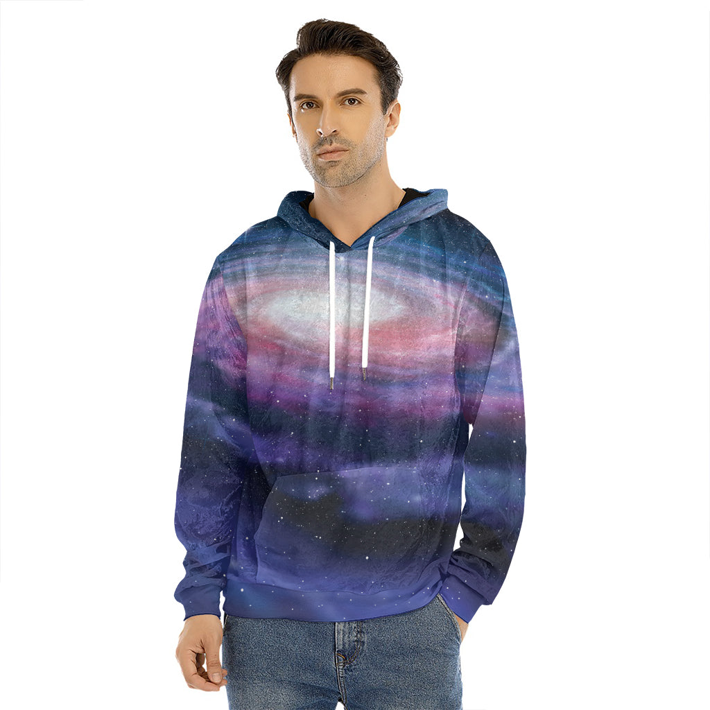 Spiral Milky Way Print Men's Velvet Pullover Hoodie