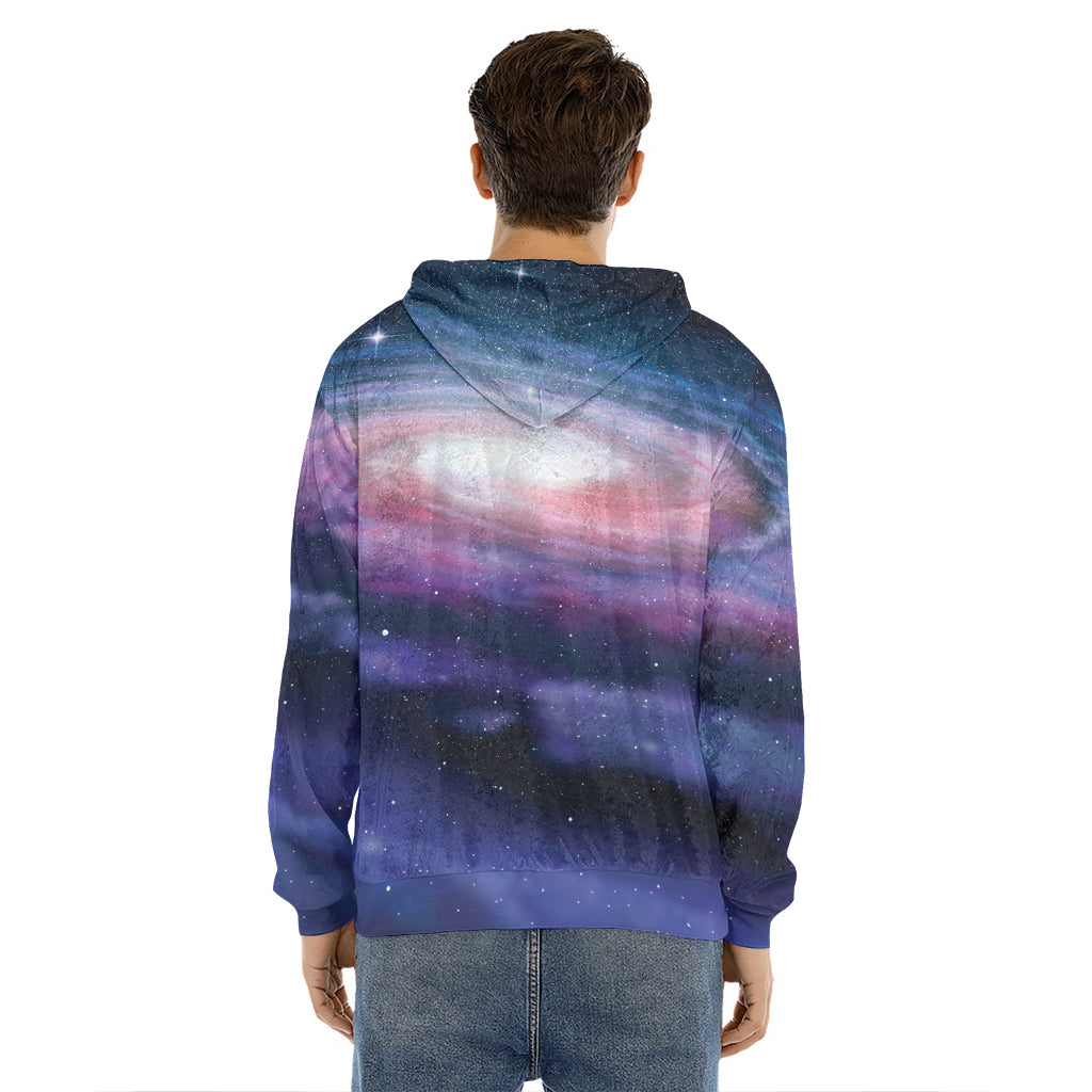 Spiral Milky Way Print Men's Velvet Pullover Hoodie