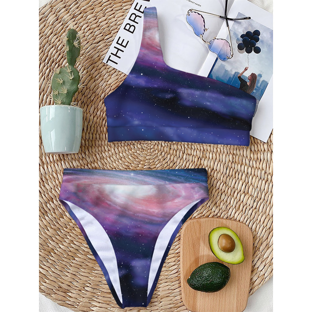 Spiral Milky Way Print One Shoulder Bikini Top