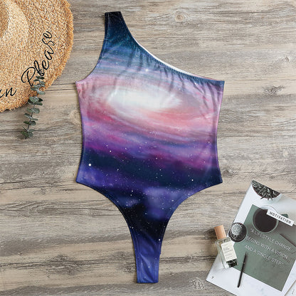 Spiral Milky Way Print One Shoulder Bodysuit