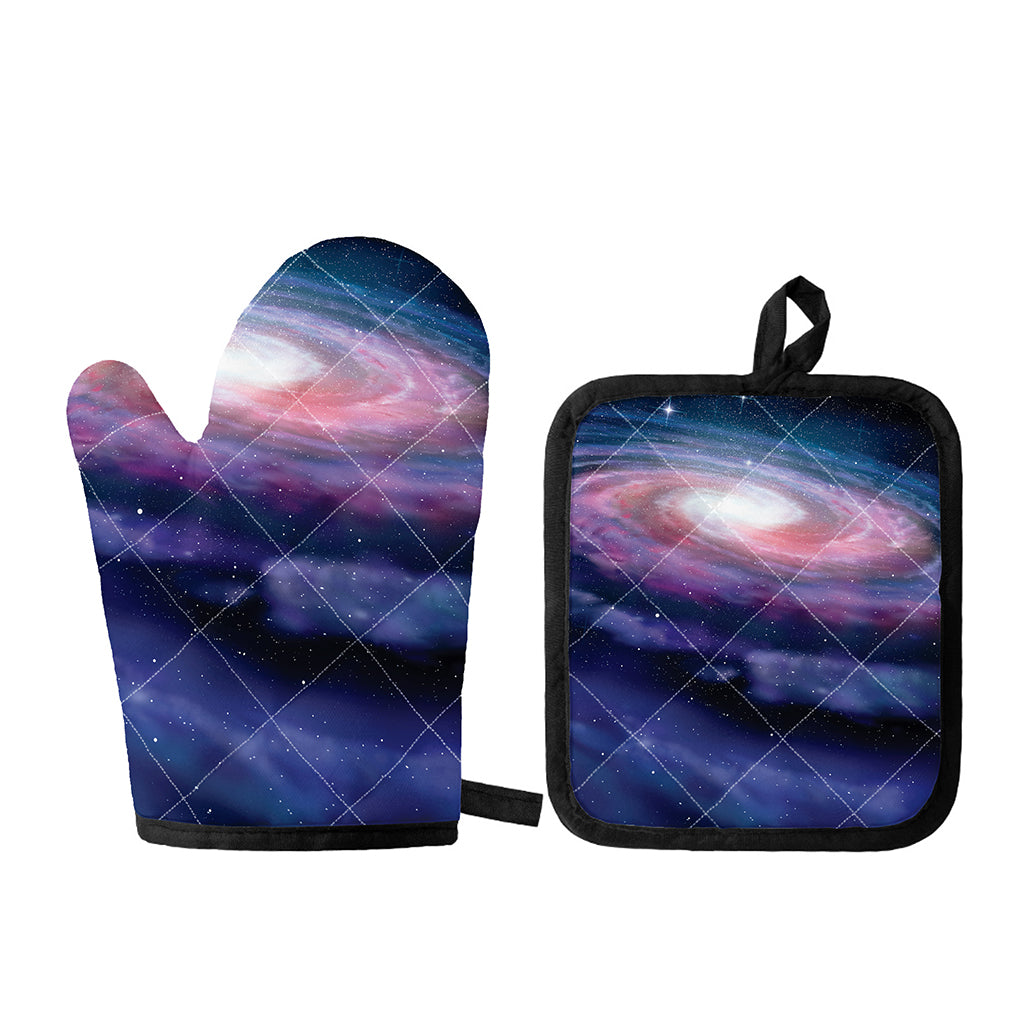 Spiral Milky Way Print Oven Mitt And Pot Holder Set